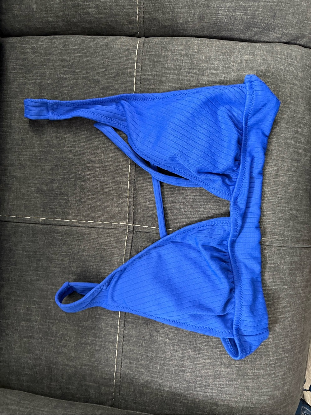 Blue Ribbed Triangle Bikini Top - Women Swim